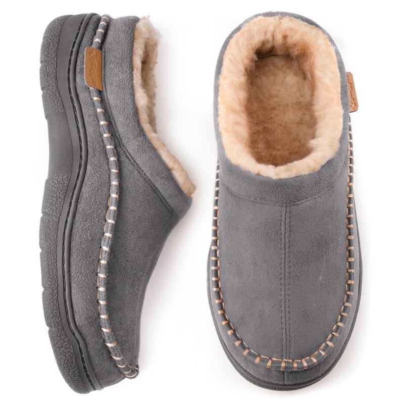 Zigzagger Men's Slip On Moccasin Slippers, Indoor/Outdoor Warm Fuzzy Comfy House Shoes, Fluffy Wide Loafer Slippers,Grey, 9-10 D(M) US - Image 1